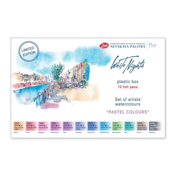 Zestaw akwareli Białe Noce w plastikowej opak. - 12 kol. PASTEL