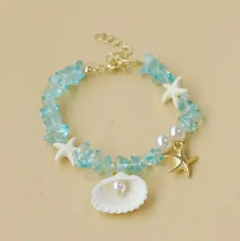 niebieska-bransoletka-z-muszelkami-kamieniami-recznie-robiona-summer-shells