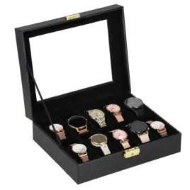 szkatulka-na-zegarki-25x20x8-cm-czarna-ekoskora-organizer-z-10-przegrodkam