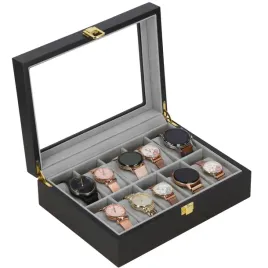 szkatulka-na-zegarki-265x20x8-cm-czarno-szary-organizer-z-10-przegrodkami