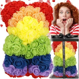 mis-z-platkow-roz-multikolor-25-cm-rose-bear-z-opakowaniem-teczowy