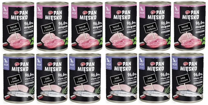 12x400g PAN MIĘSKO Karma mokra dla kota kociąt MIX SMAKÓW