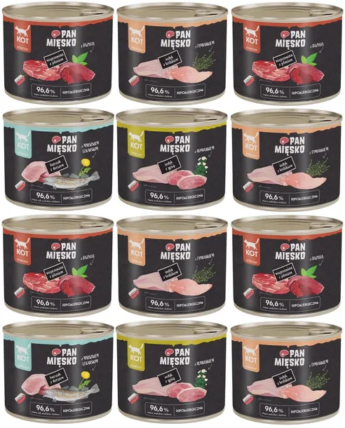 12x200g PAN MIĘSKO Karma mokra dla kota dorosłego MIX SMAKÓW