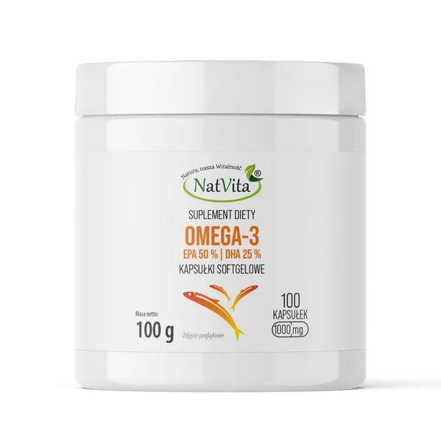 Omega 3 EPA50%, DHA25% Softgel Kwasy Tłuszczowe Serce Mózg 1000 mg NatVita