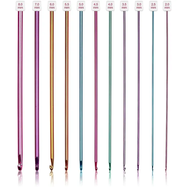 Szydełka Tunezyjskie Afgańskie 27 Cm Druty Zestaw Szydełek 11Szt Aluminiowe