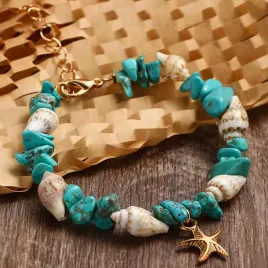 turkusowa-zlota-biala-bransoletka-muszelki-kamienie-summer-shells