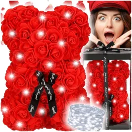 mis-z-platkow-roz-czerwony-22-cm-rose-bear-z-kokardka-i-lampkami-led-bialy