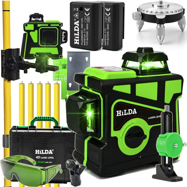 POZIOMICA LASEROWA LASER HILDA 3D 12 LINII PRO LASER KRZYŻOWY TYCZKA 420 cm