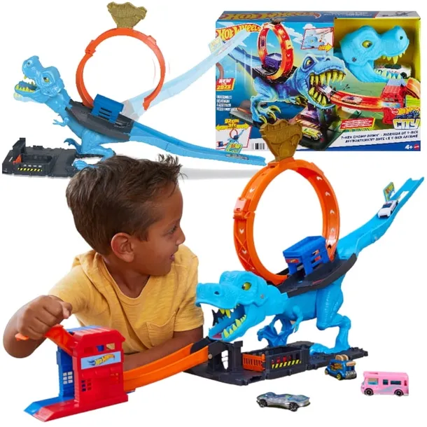 HOT WHEELS CITY ZESTAW PĘTLA T-REX ZESTAW TEMATYCZNY SAMOCHODZIK WYRZUTNIA
