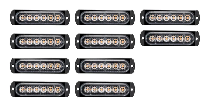 10x LAMPA OSTRZEGAWCZA OBRYSOWA STROBOSKOP 6 LED 112mm pomarańczowa 12V 24V