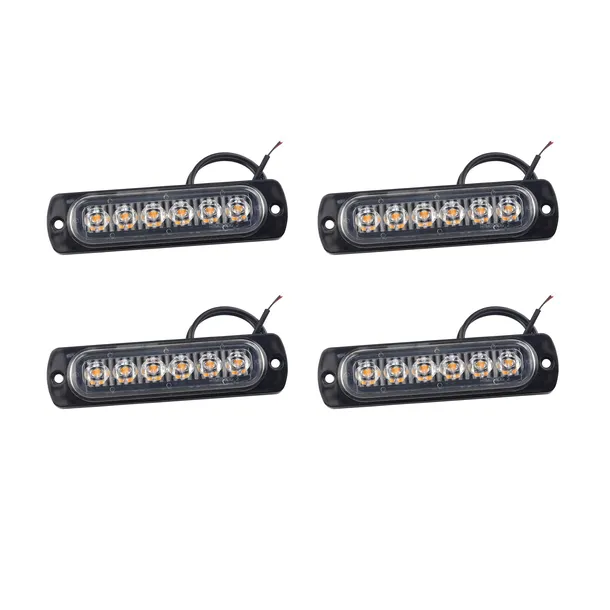 4x LAMPA OSTRZEGAWCZA OBRYSOWA STROBOSKOP 6 LED 112mm pomarańczowa 12V 24V