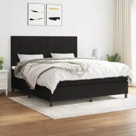 vidaxl-lozko-kontynentalne-z-materacem-czarne-tkanina-160x200-cm