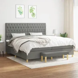 vidaxl-lozko-kontynentalne-z-materacem-ciemnoszara-tkanina-200x200-cm