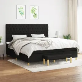vidaxl-lozko-kontynentalne-z-materacem-czarne-tkanina-200x200-cm