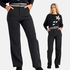 spodnie-damskie-z-bawelna-wysoki-stan-pas-z-koronka-casual-czarne-2xl