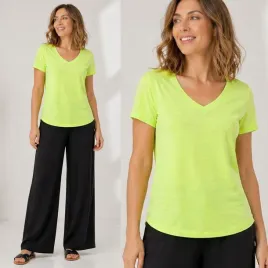 t-shirt-koszulka-bluzka-damska-bawelniany-dekolt-w-serek-gladki-limonka-m