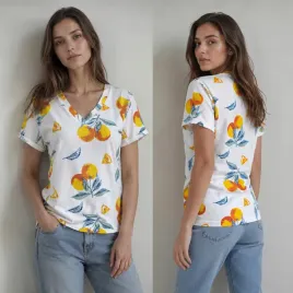 t-shirt-koszulka-bluzka-damska-bawelna-dekolt-v-nadruk-pomarancze-na-lato-s