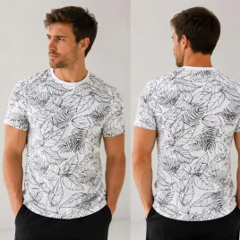 t-shirt-koszulka-meska-bawelniana-nadruk-liscie-okragly-dekolt-biala-s