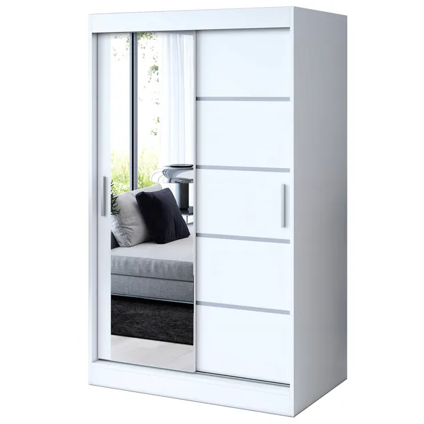 Szafa Przesuwna 120 cm Biała Listwy Lustro