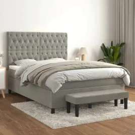 vidaxl-lozko-kontynentalne-z-materacem-jasnoszare-140x190cm-aksamit