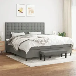vidaxl-lozko-kontynentalne-z-materacem-ciemnoszara-tkanina-200x200-cm