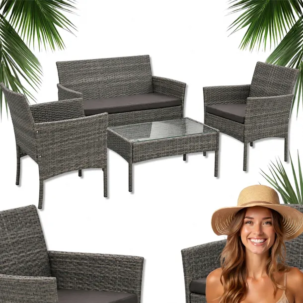 MEBLE OGRODOWE TECHNORATTAN ZESTAW MEBLI OGRODOWYCH SOFA FOTELE NA TARAS