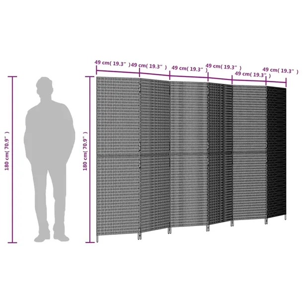 vidaxl-parawan-6-panelowy-czarny-polirattan-stan-nowy-wysokosc-parawanu-180-cm