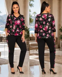 komplet-dresowy-l-xl-bawelna-kwiaty-lampas-biust-124cm