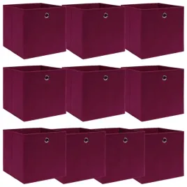 vidaxl-10-pudelek-z-pokrywami-ciemnoczerwone-32x32x32-cm-tkanina