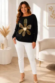 czarna-bluzka-sweterek-zlota-aplikacja-kwiat-lodka-biust-108-plus-size-xxl