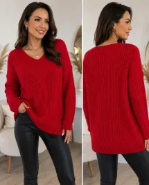 sweter-z-plecionym-wzorem-biust-110-cm-czerwony