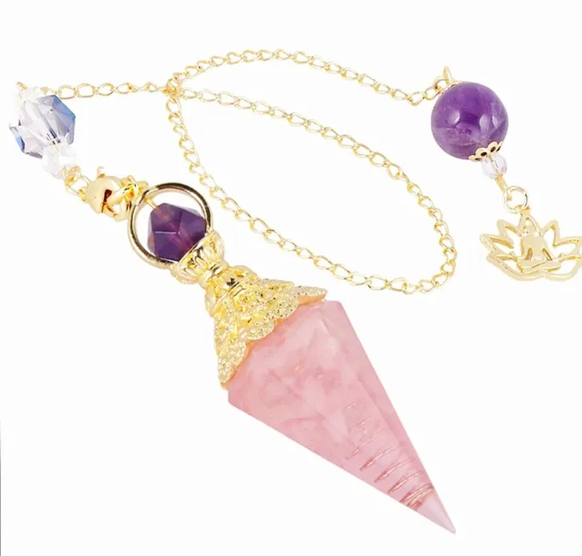 Wahadełko Orgonit Amulet Kwarc Różowy Radiestezja Medytacja złote