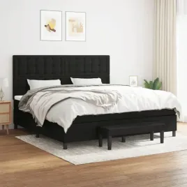 vidaxl-lozko-kontynentalne-z-materacem-czarne-tkanina-200x200-cm