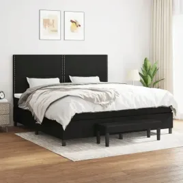 vidaxl-lozko-kontynentalne-z-materacem-czarne-tkanina-200x200-cm