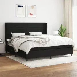 vidaxl-lozko-kontynentalne-z-materacem-czarne-tkanina-200x200-cm