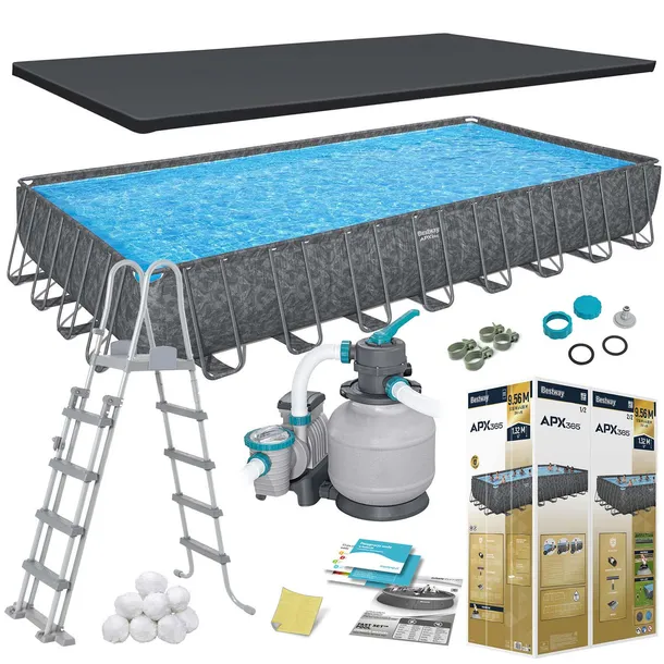 BASEN STELAŻOWY OGRODOWY CAŁOROCZNY 956x488x132cm APX ZESTAW 11w1 BESTWAY