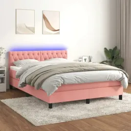 vidaxl-lozko-kontynentalne-z-materacem-i-led-rozowy-aksamit-140x190cm