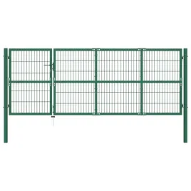 vidaxl-brama-ogrodzeniowa-ze-slupkami-350-x-120-cm-stalowa-zielona