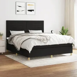 vidaxl-lozko-kontynentalne-z-materacem-czarne-tkanina-160x200-cm