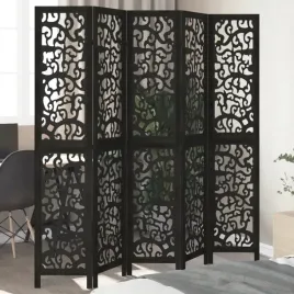 vidaxl-parawan-pokojowy-5-panelowy-czarny-lite-drewno-paulowni