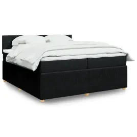 vidaxl-lozko-kontynentalne-z-materacem-czarne-tkanina-200x200-cm
