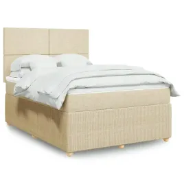 vidaxl-lozko-kontynentalne-z-materacem-kremowe-tkanina-140x190-cm