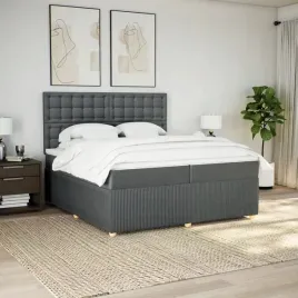 vidaxl-lozko-kontynentalne-z-materacem-ciemnoszara-tkanina-200x200-cm