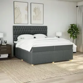 vidaxl-lozko-kontynentalne-z-materacem-ciemnoszara-tkanina-200x200-cm