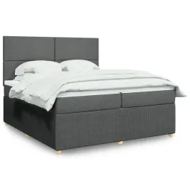 vidaxl-lozko-kontynentalne-z-materacem-ciemnoszara-tkanina-200x200-cm