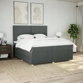 vidaxl-lozko-kontynentalne-z-materacem-ciemnoszara-tkanina-200x200-cm