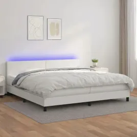 vidaxl-lozko-kontynentalne-z-materacem-i-led-biala-ekoskora-200x200cm