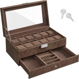 pudelko-na-zegarki-12-sztuk-eleganckie-etui-zamykane-2-poziomy-brazowe
