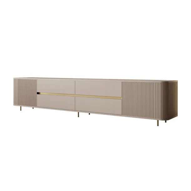 Szafka RTV MIRAGE GOLD 240 cm z ryflowanymi frontami, beż piaskowy