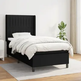 vidaxl-lozko-kontynentalne-z-materacem-czarne-tkanina-90x190-cm